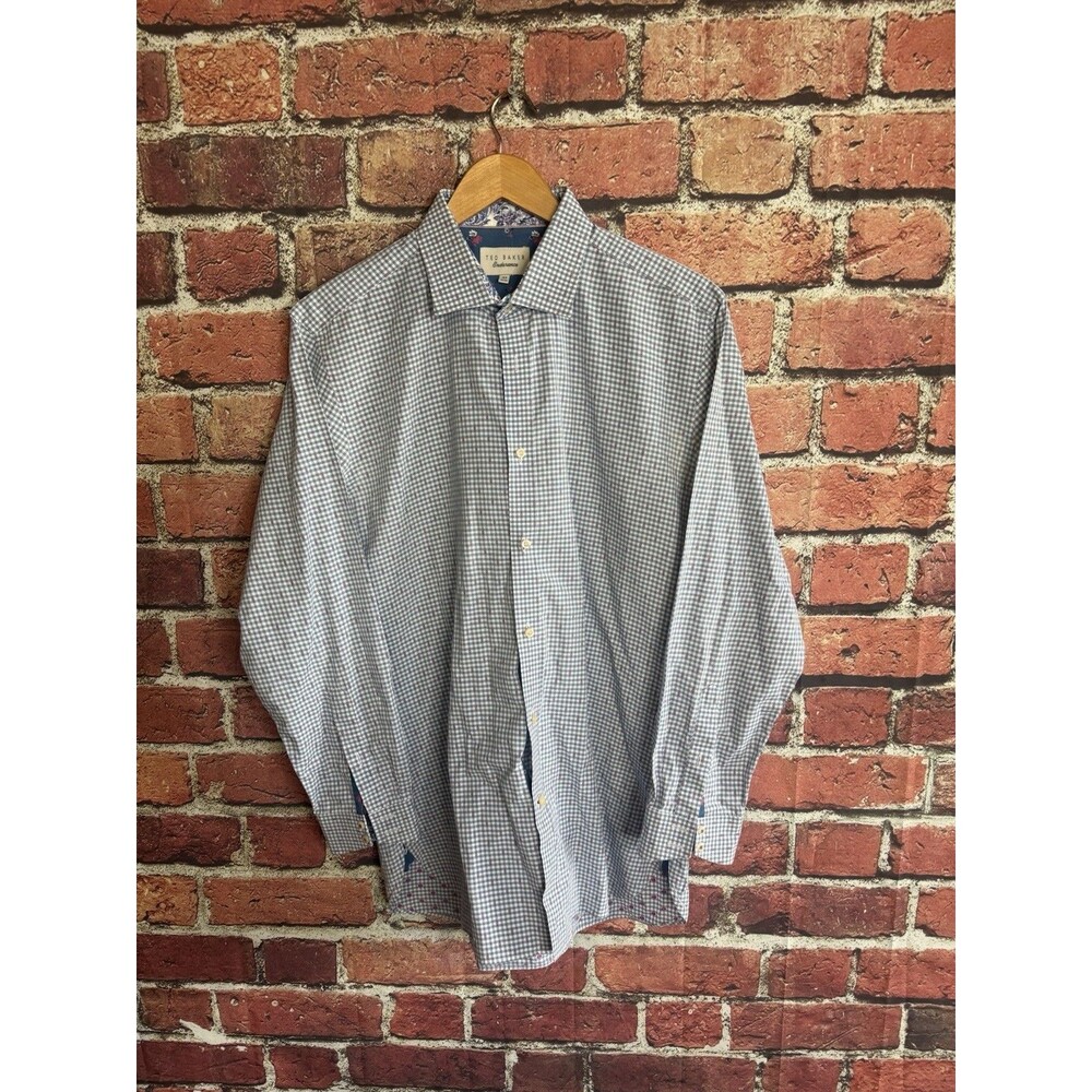Ted Baker Men’s Blue Checkered Long Sleeve Button Up Shirt Size 16 32/33